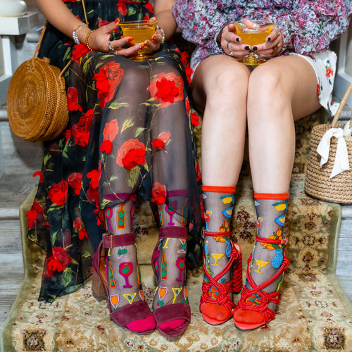 wine and food socks and sandals